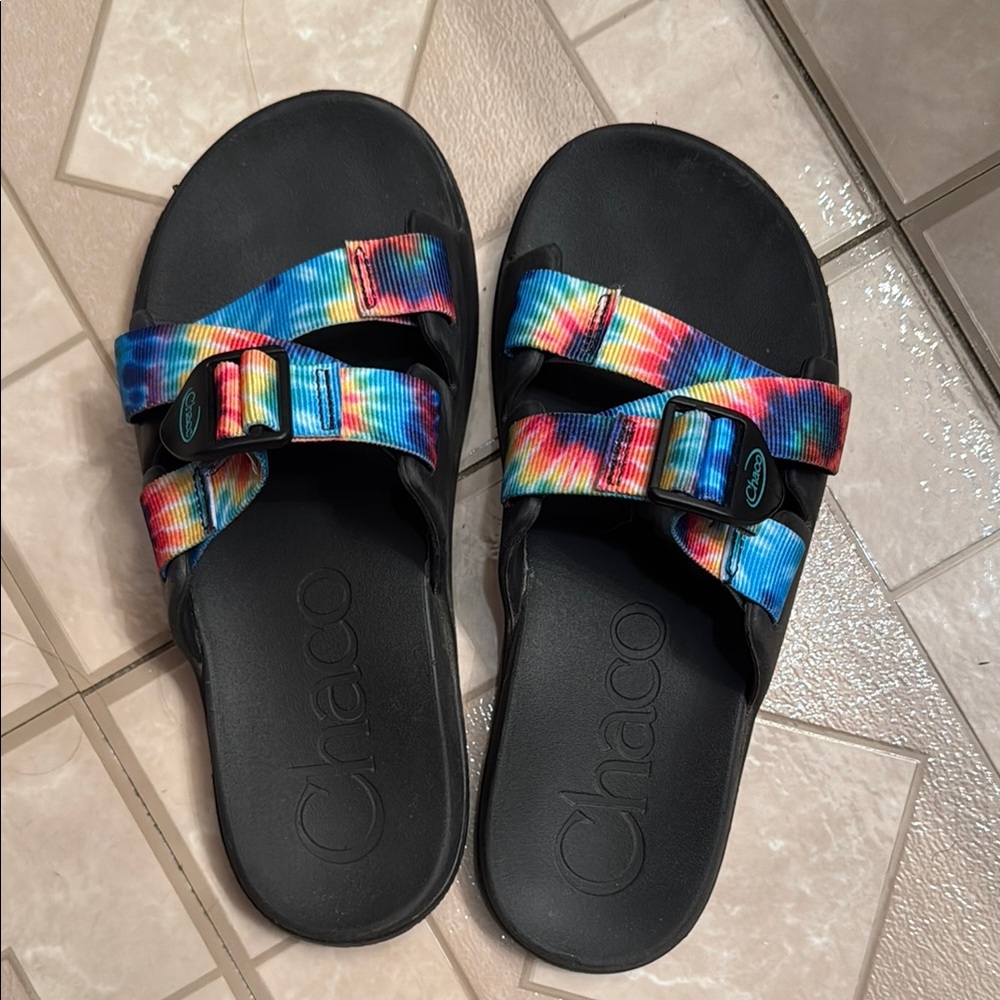 Chaco Black Sandals with Tie-Dye Straps